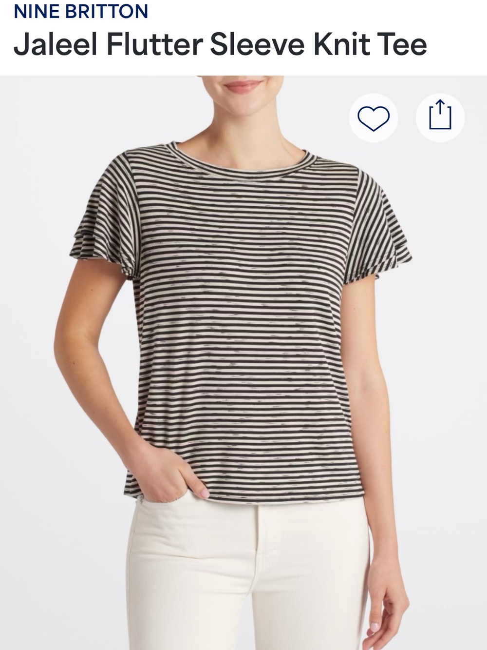 nine britton Black & White Striped Flutter Sleeve Knit Tee